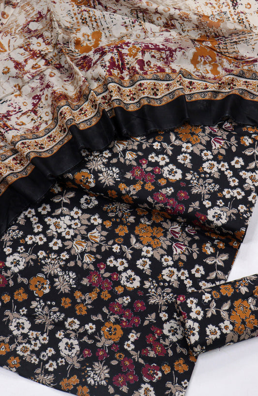 Bin Saeed Printed Lawn Unstitched 3 Piece Suit - Design-21 - BS26PR - Black - Summer Collection