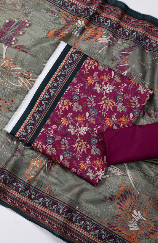 Bin Saeed Printed Lawn Unstitched 3 Piece Suit - Design-02 - BS26PR - Purple - Summer Collection