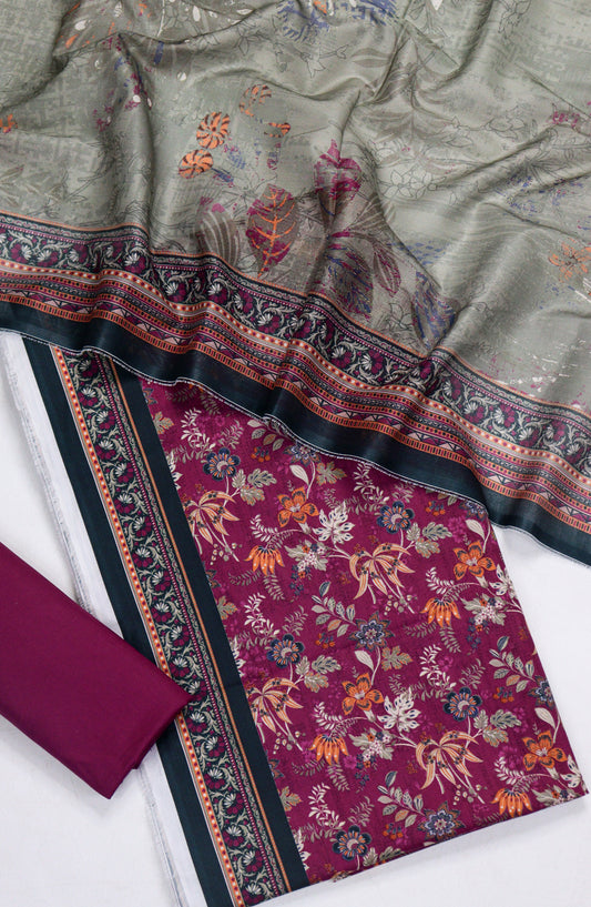 Bin Saeed Printed Lawn Unstitched 3 Piece Suit - Design-02 - BS26PR - Purple - Summer Collection