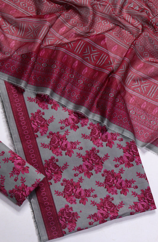 Bin Saeed Printed Lawn Unstitched 3 Piece Suit - Design-02 - BS26PR - Pink - Summer Collection