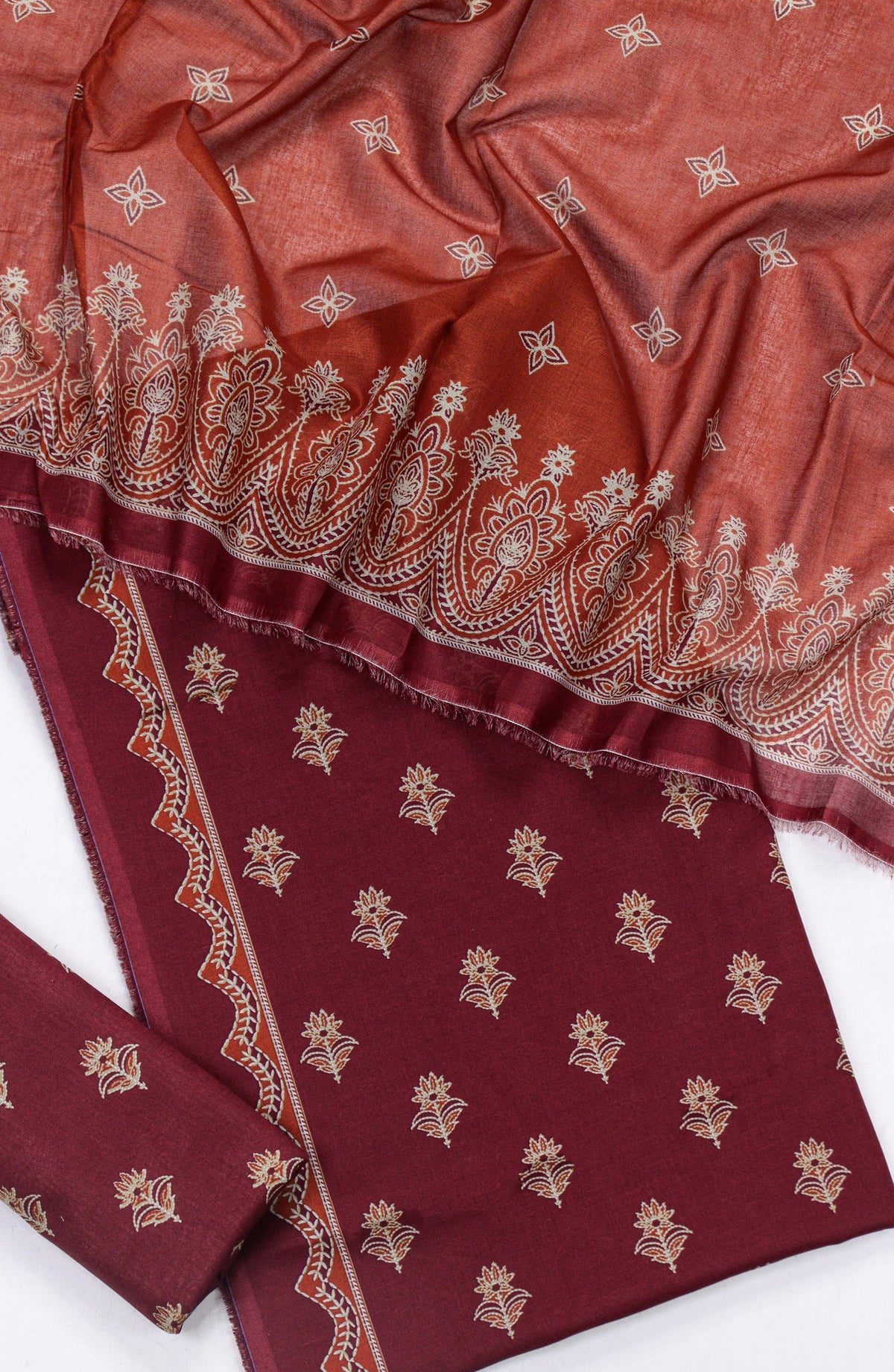 Bin Saeed Printed Lawn Unstitched 3 Piece Suit - Design-14 - BS26PR - Maroon - Summer Collection