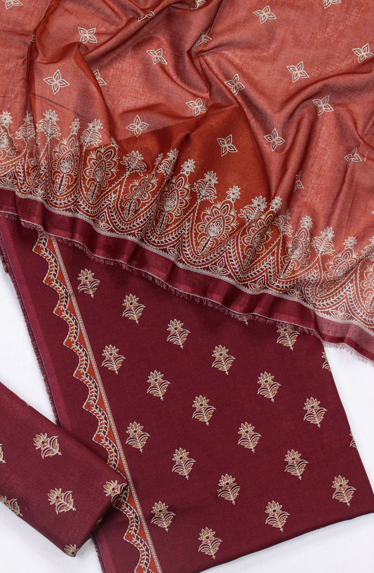 Bin Saeed Printed Lawn Unstitched 3 Piece Suit - Design-14 - BS26PR - Maroon - Summer Collection