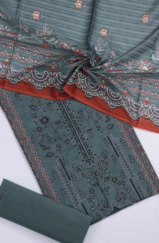 Bisma by Amna Khadija Embroidered Lawn Unstitched 3 Piece Suit - AM25BSM - D-07 - Grey - Summer Collection