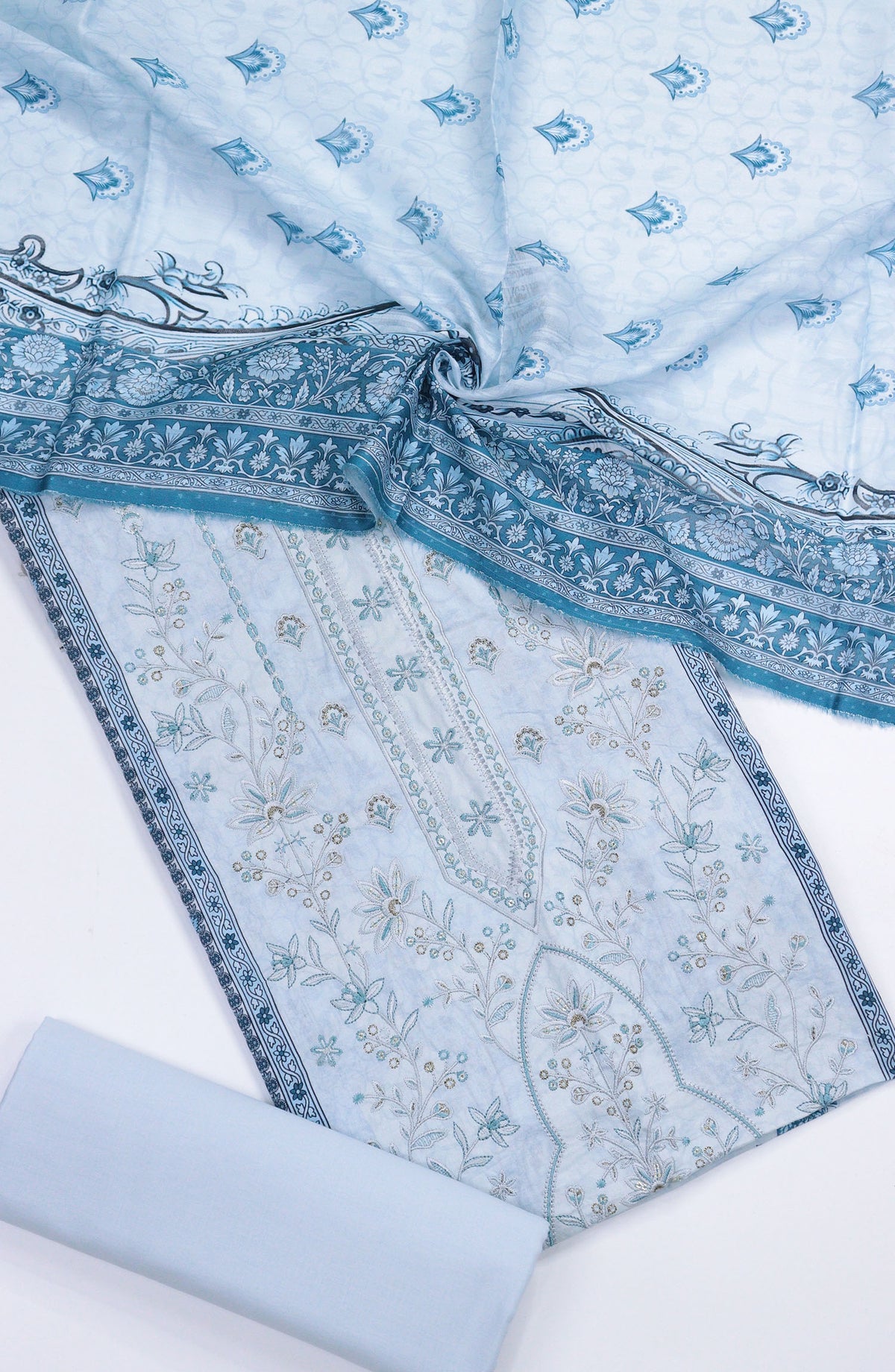 Bisma by Amna Khadija Embroidered Lawn Unstitched 3 Piece Suit - AM25BSM - D-05 - Light Blue - Summer Collection
