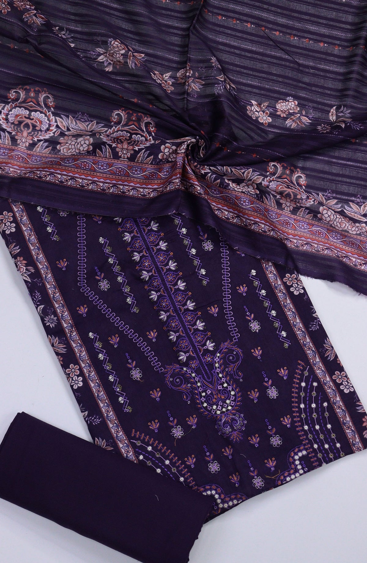 Bisma by Amna Khadija Embroidered Lawn Unstitched 3 Piece Suit - AM25BSM - D-03 - Purple - Summer Collection