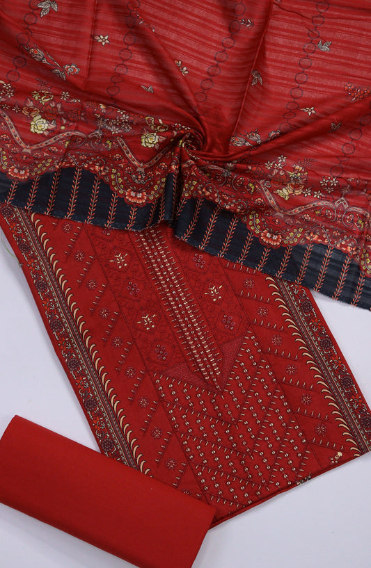 Bisma by Amna Khadija Embroidered Lawn Unstitched 3 Piece Suit - AM25BSM - D-02 - Red - Summer Collection
