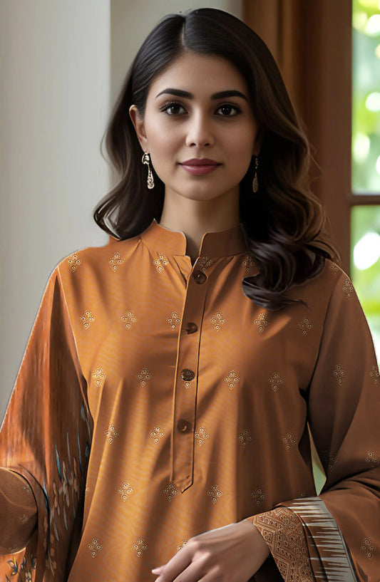 Bismal Festive Embroidered Peach Shiflee Unstitched 3 Piece Suit - Design-01 - BSM25PS - Rust - Winter Collection