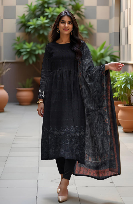Bismal Festive Embroidered Peach Shiflee Unstitched 3 Piece Suit - Design-02 - BSM25PS - Black - Winter Collection