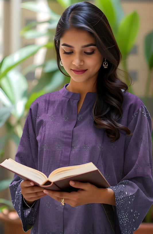 Bismal Festive Embroidered Peach Shiflee Unstitched 3 Piece Suit - Design-03 - BSM25PS - Purple - Winter Collection