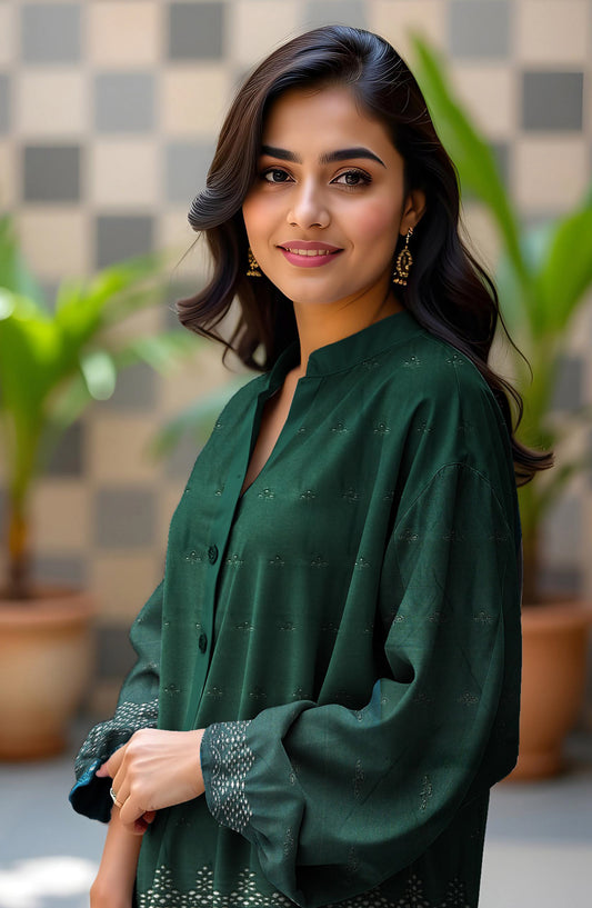 Bismal Festive Embroidered Peach Shiflee Unstitched 3 Piece Suit - Design-04 - BSM25PS - Green - Winter Collection