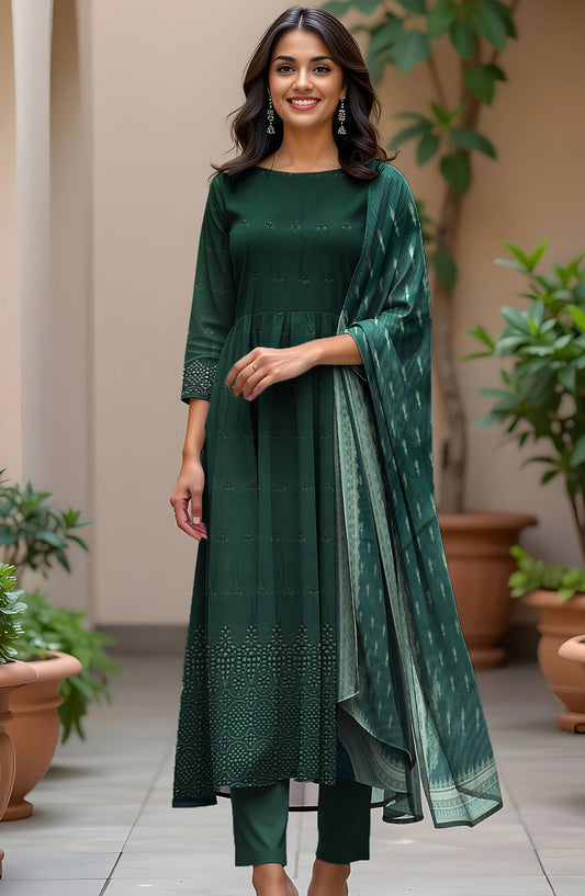 Bismal Festive Embroidered Peach Shiflee Unstitched 3 Piece Suit - Design-04 - BSM25PS - Green - Winter Collection