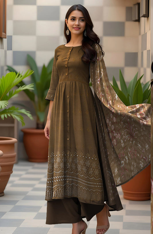 Bismal Festive Embroidered Peach Shiflee Unstitched 3 Piece Suit - Design-07 - BSM25PS - Brown - Winter Collection