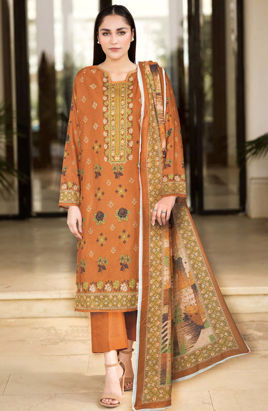 Bismil by Johra Printed Lawn Unstitched 3 Piece Suit - JH-1521 - JH25BSML - Rust - Casual Collection