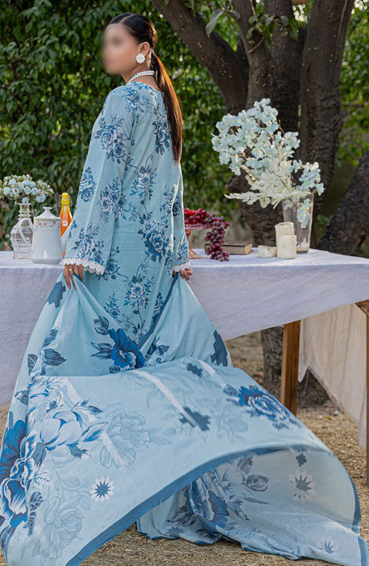 Bloom Embroidered Doriya Lawn Unstitched 3 Piece Suit - Design-09 - AK25BLO5 - Blue - Summer Collection