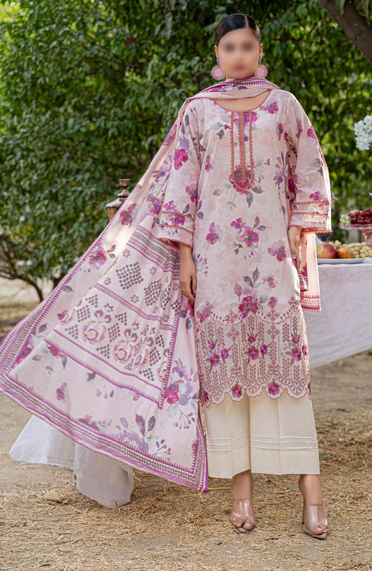 Bloom Embroidered Doriya Lawn Unstitched 3 Piece Suit - Design-07 - AK25BLO5 - Pink - Summer Collection