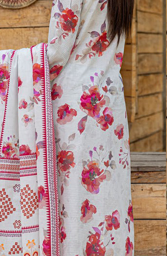 Bloom Embroidered Doriya Lawn Unstitched 3 Piece Suit - Design-06 - AK25BLO5 - White - Summer Collection