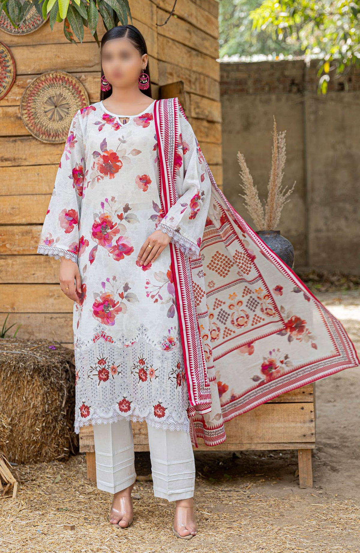 Bloom Embroidered Doriya Lawn Unstitched 3 Piece Suit - Design-06 - AK25BLO5 - White - Summer Collection