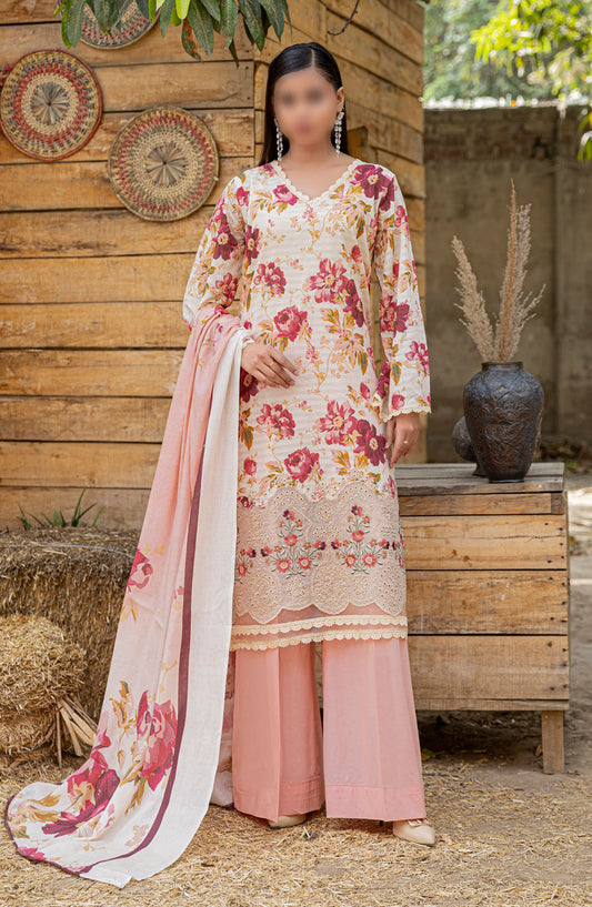 Bloom Embroidered Doriya Lawn Unstitched 3 Piece Suit - Design-05 - AK25BLO5 - Pink - Summer Collection