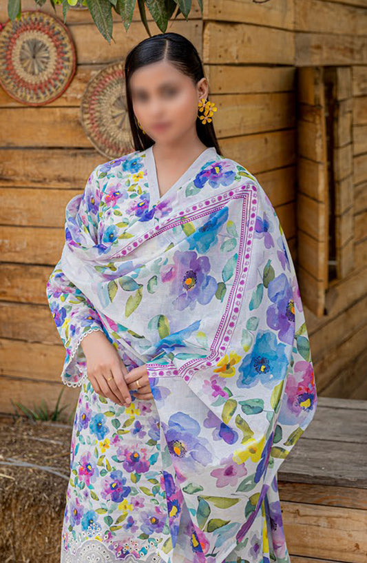 Bloom Embroidered Doriya Lawn Unstitched 3 Piece Suit - Design-04 - AK25BLO5 - Purple - Summer Collection