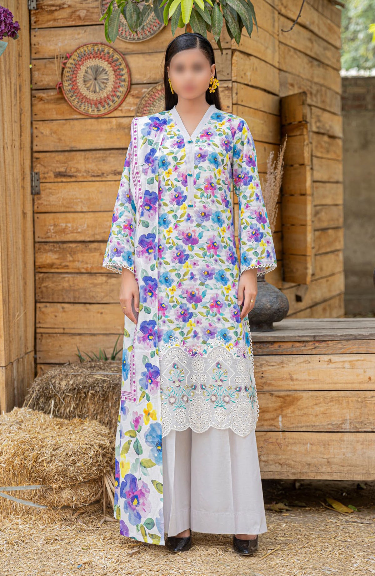 Bloom Embroidered Doriya Lawn Unstitched 3 Piece Suit - Design-04 - AK25BLO5 - Purple - Summer Collection
