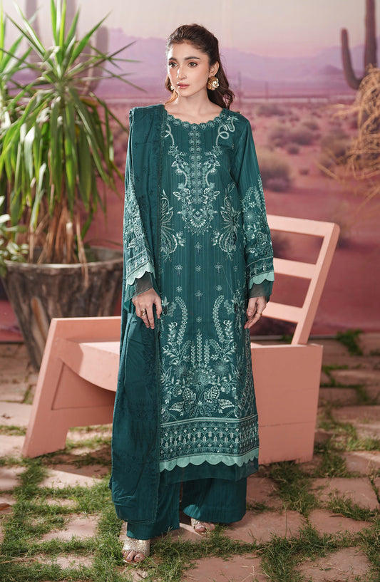 Bloom by Johra Premium Luxury Embroidered Dhanak Unstitched 3 Piece Suit - JW-600 - JH25BLOM - Teal - Winter Collection