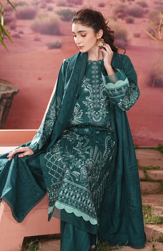 Bloom by Johra Premium Luxury Embroidered Dhanak Unstitched 3 Piece Suit - JW-600 - JH25BLOM - Teal - Winter Collection