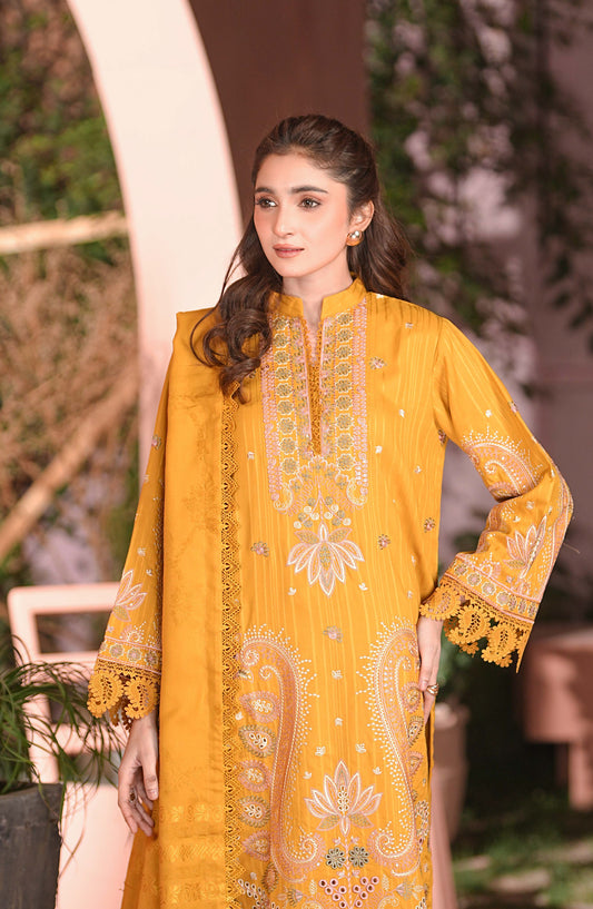 Bloom by Johra Premium Luxury Embroidered Dhanak Unstitched 3 Piece Suit - JW-599 - JH25BLOM - Mustard - Winter Collection