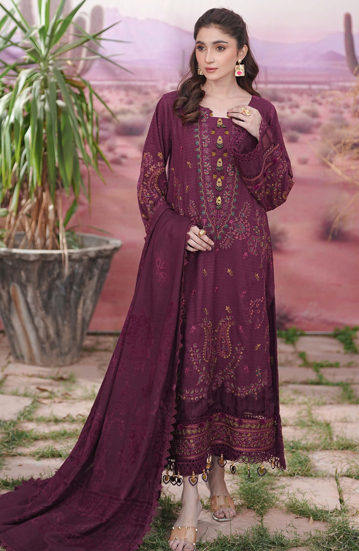 Bloom by Johra Premium Luxury Embroidered Dhanak Unstitched 3 Piece Suit - JW-598 - JH25BLOM - Purple - Winter Collection