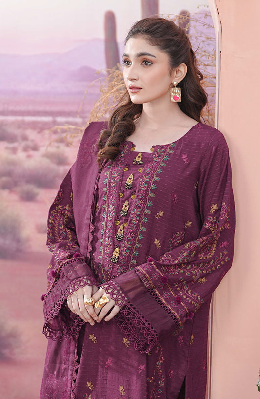 Bloom by Johra Premium Luxury Embroidered Dhanak Unstitched 3 Piece Suit - JW-598 - JH25BLOM - Purple - Winter Collection