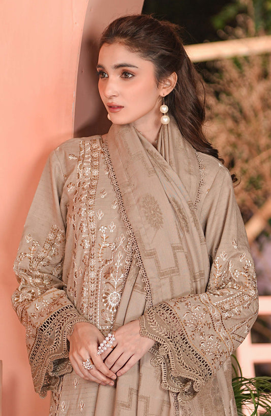 Bloom by Johra Premium Luxury Embroidered Dhanak Unstitched 3 Piece Suit - JW-597 - JH25BLOM - Beige - Winter Collection