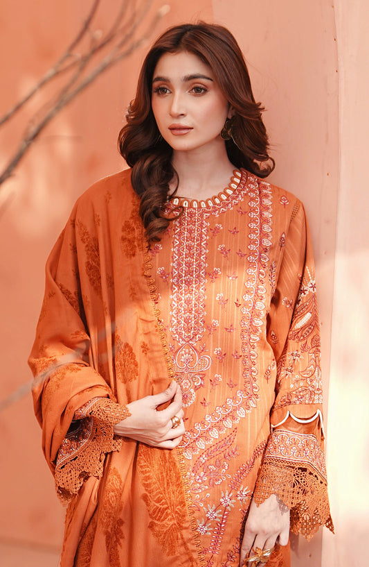 Bloom by Johra Premium Luxury Embroidered Dhanak Unstitched 3 Piece Suit - JW-596 - JH25BLOM - Orange - Winter Collection