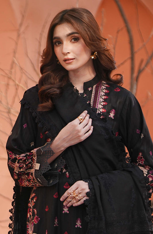 Bloom by Johra Premium Luxury Embroidered Dhanak Unstitched 3 Piece Suit - JW-595 - JH25BLOM - Black - Winter Collection