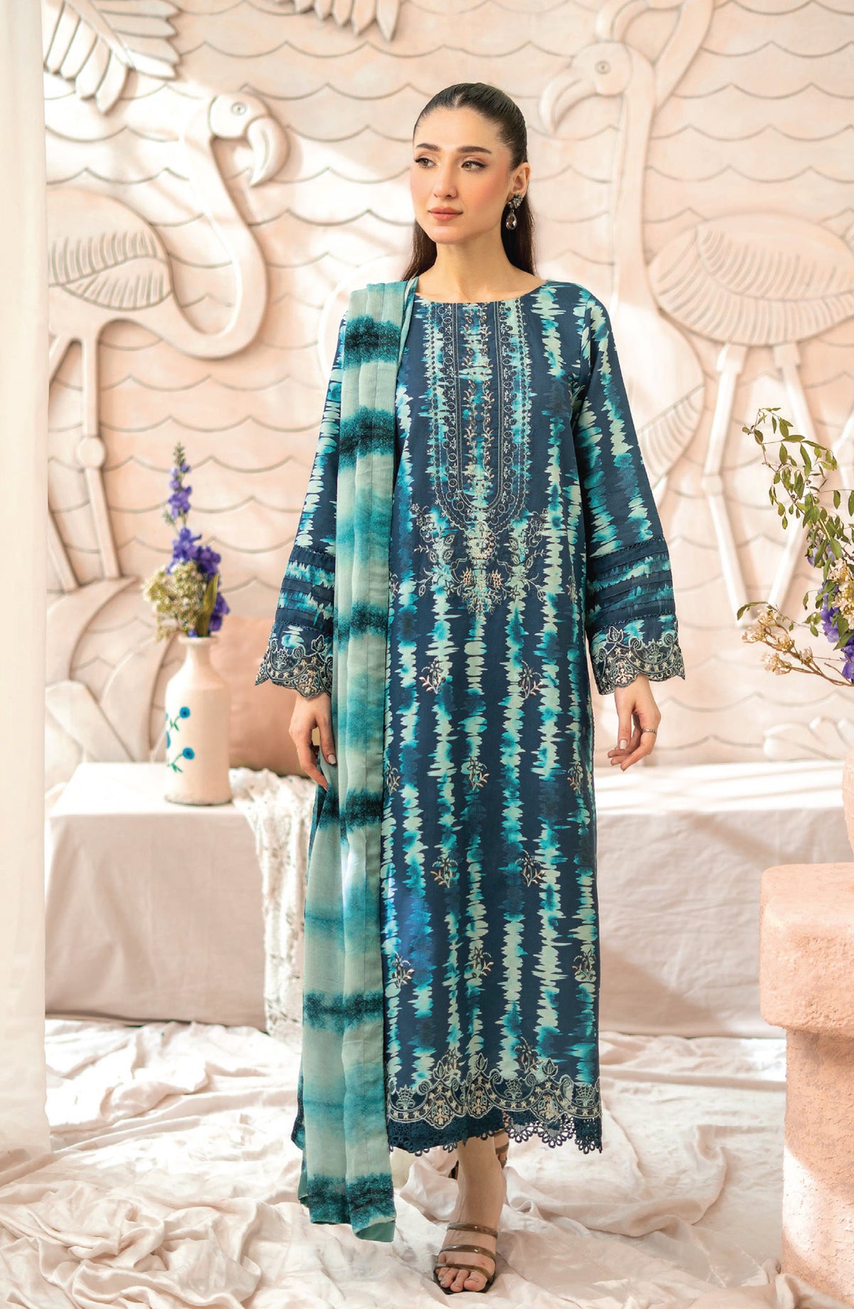 Blossom by Sanam Saeed Embroidered Lawn Unstitched 3 Piece Suit - D-10 - AK26BLM - Green - Summer Collection