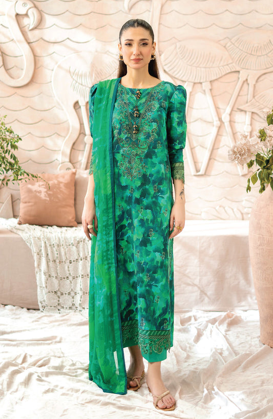 Blossom by Sanam Saeed Embroidered Lawn Unstitched 3 Piece Suit - D-08 - AK26BLM - Green - Summer Collection