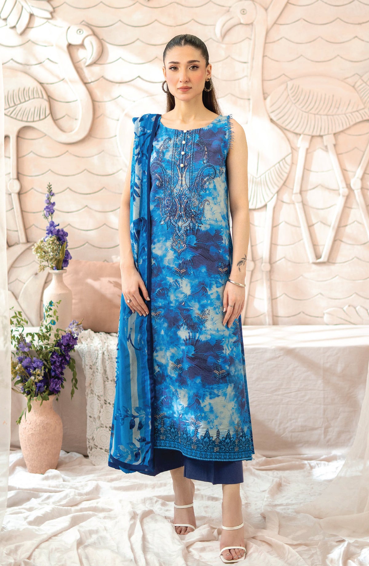 Blossom by Sanam Saeed Embroidered Lawn Unstitched 3 Piece Suit - D-06 - AK26BLM - Blue - Summer Collection