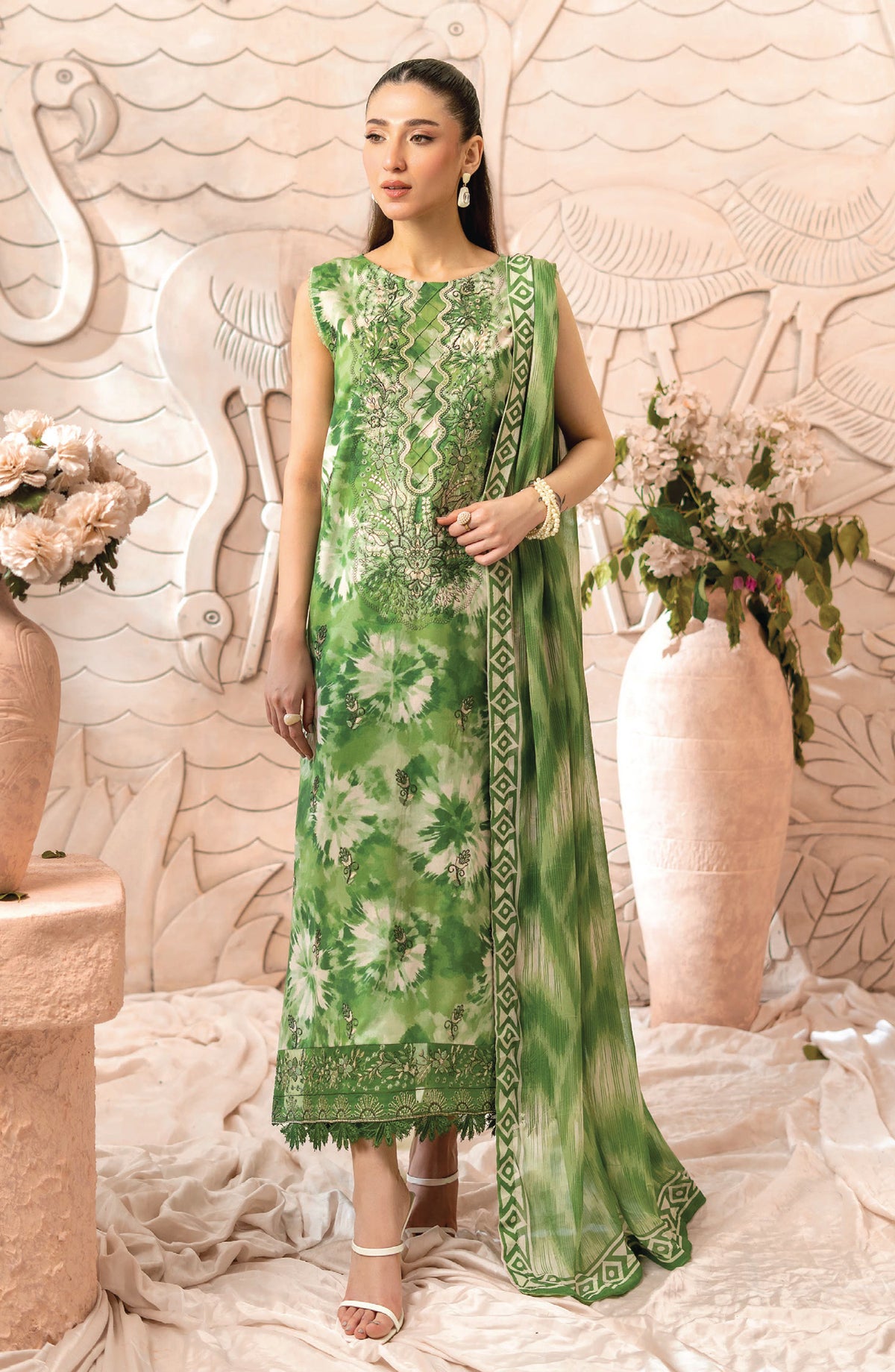 Blossom by Sanam Saeed Embroidered Lawn Unstitched 3 Piece Suit - D-05 - AK26BLM - Green - Summer Collection