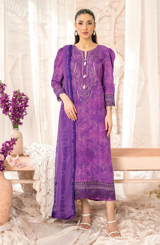 Blossom by Sanam Saeed Embroidered Lawn Unstitched 3 Piece Suit - D-03 - AK26BLM - Purple - Summer Collection