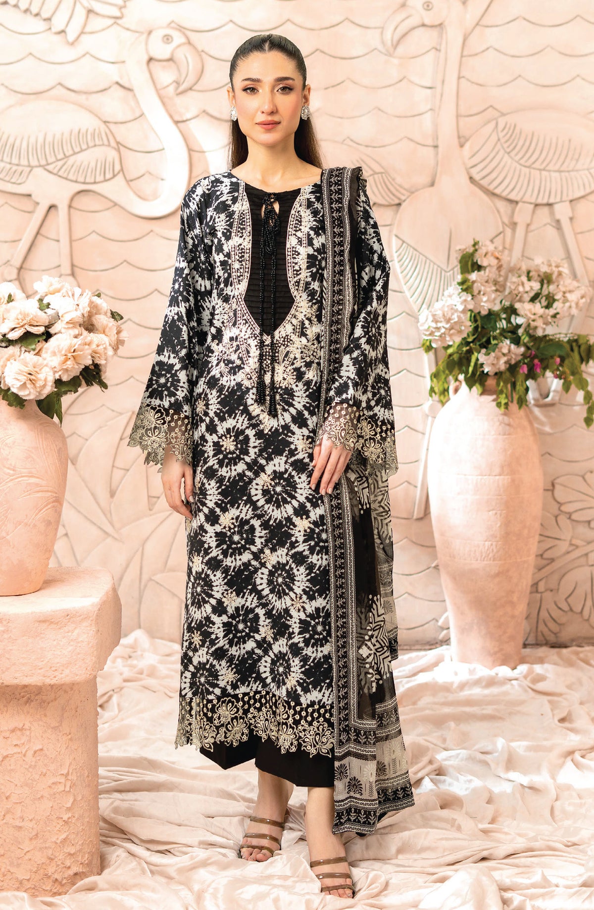 Blossom by Sanam Saeed Embroidered Lawn Unstitched 3 Piece Suit - D-01 - AK26BLM - Black - Summer Collection