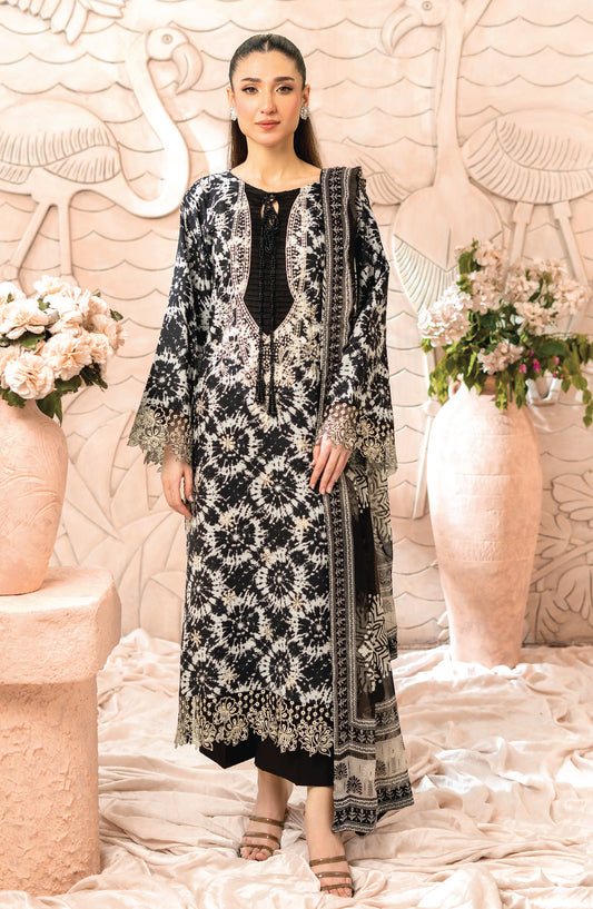 Blossom by Sanam Saeed Embroidered Lawn Unstitched 3 Piece Suit - D-01 - AK26BLM - Black - Summer Collection