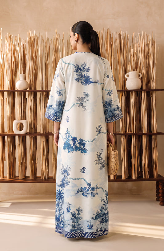 Boho by Amna Khadija Printed D Crepe Stitched Kaftan - AKPB-05 - AM26BOH - White - Summer Collection