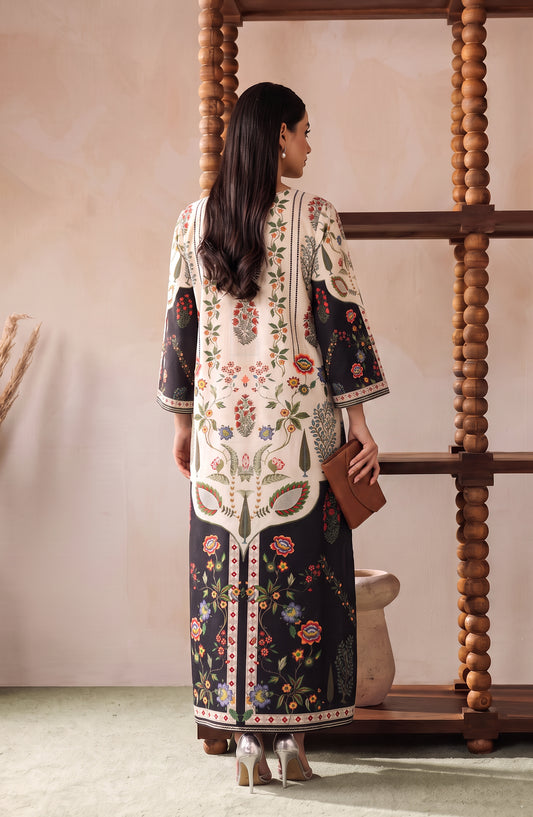 Boho by Amna Khadija Printed D Crepe Stitched Kaftan - AKPB-06 - AM26BOH - Black White - Summer Collection