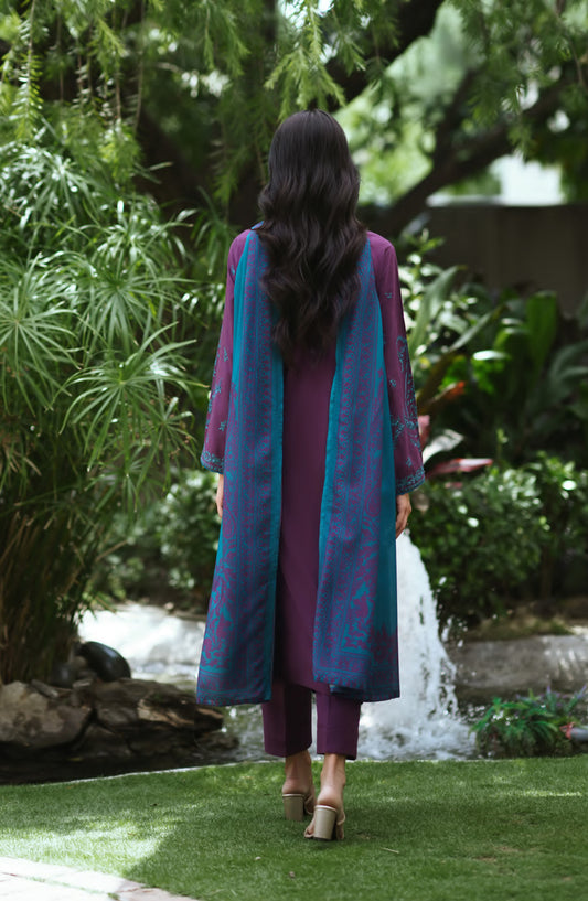 Breathe by Casual Lite Embroidered Cotton Cambric Stitched 3 Piece Suit - 03 Elis Twilight - CL26BRTH - Purple - Summer Collection