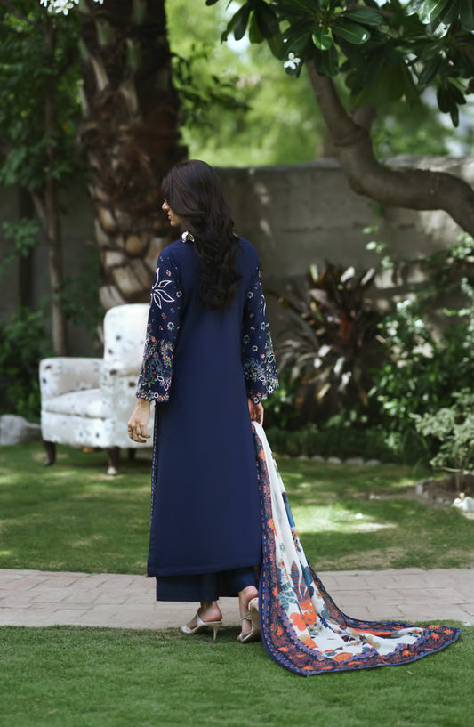 Breathe by Casual Lite Embroidered Cotton Cambric Stitched 3 Piece Suit - 05 Eira Bloom - CL26BRTH - Blue - Summer Collection