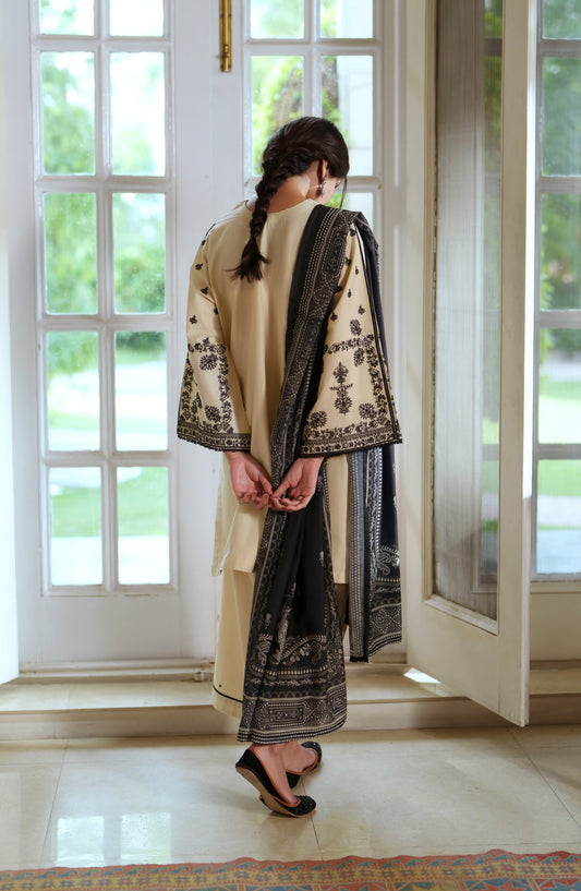 Breathe by Casual Lite Embroidered Cotton Cambric Stitched 3 Piece Suit - 06 Roisin Ivory - CL26BRTH - Fawn - Summer Collection