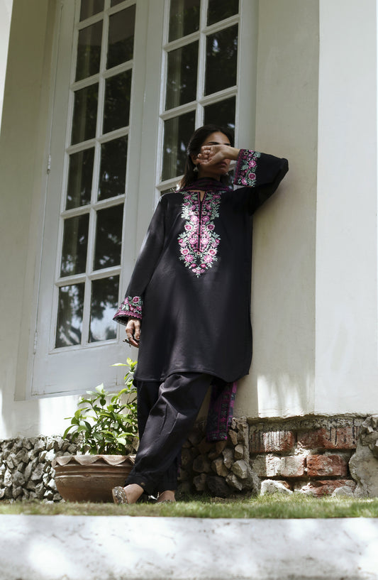Breathe by Casual Lite Embroidered Cotton Cambric Stitched 3 Piece Suit - 04 Aisling Rose - CL26BRTH - Black - Summer Collection