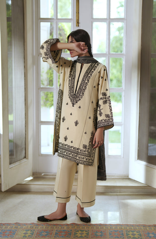 Breathe by Casual Lite Embroidered Cotton Cambric Stitched 3 Piece Suit - 06 Roisin Ivory - CL26BRTH - Fawn - Summer Collection