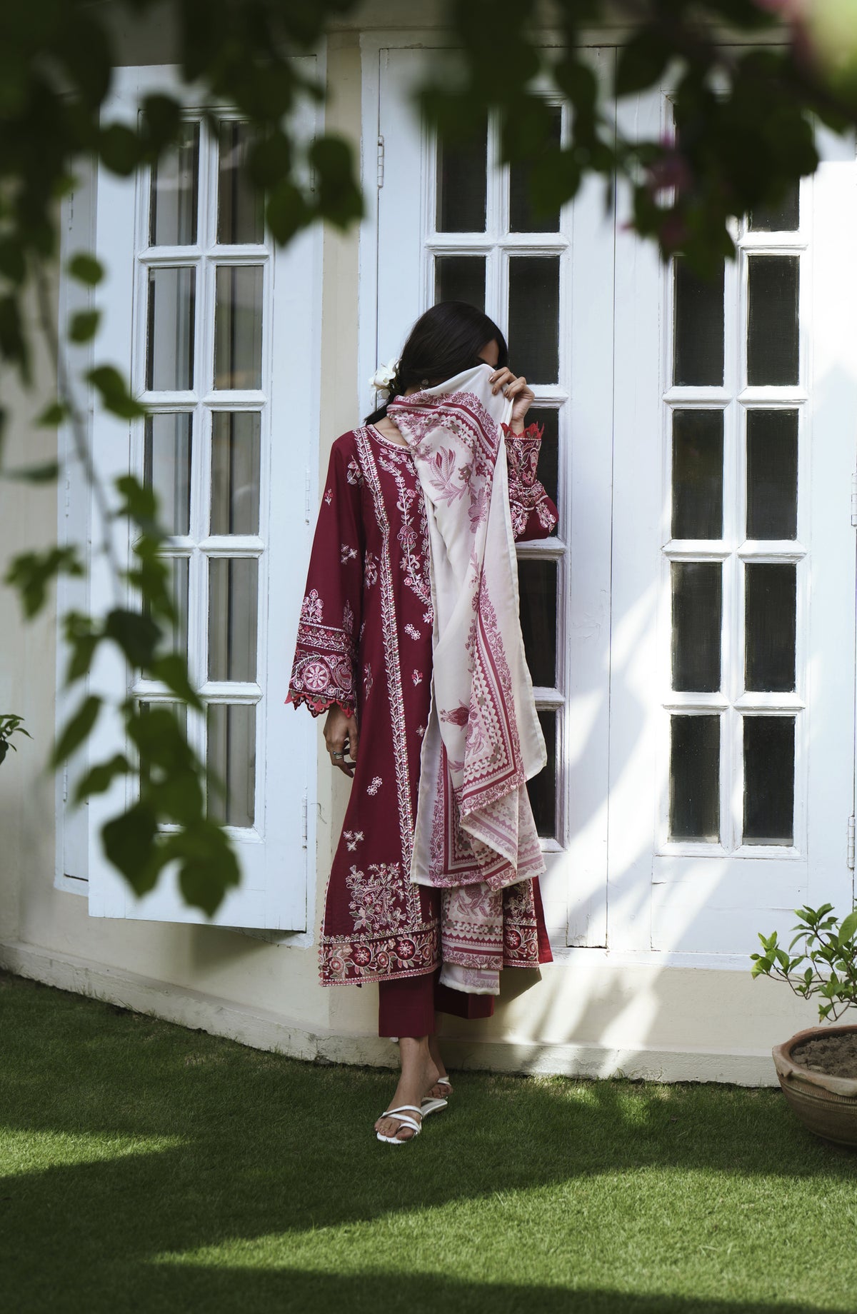 Breathe by Casual Lite Embroidered Cotton Cambric Stitched 3 Piece Suit - 02 Fiadh Blossom - CL26BRTH - Red - Summer Collection