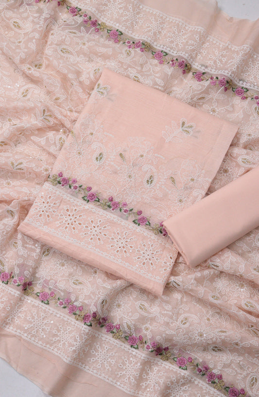 Breezea by Amna Khadija Embroidered Lawn Unstitched 3 Piece Suit - Design-05 - AM25BRZE - Peach - Luxury Collection