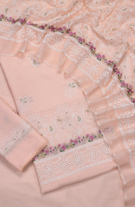 Breezea by Amna Khadija Embroidered Lawn Unstitched 3 Piece Suit - Design-05 - AM25BRZE - Peach - Luxury Collection