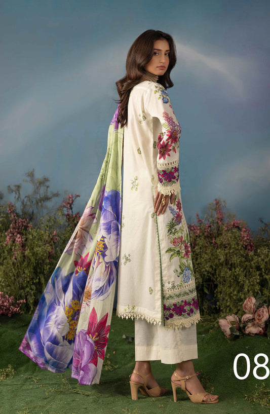 Butterfly by Riaz Arts Luxury Embroidered Lawn Unstitched 3 Piece Suit - D-08 - RA26BTR - Multi - Summer Collection